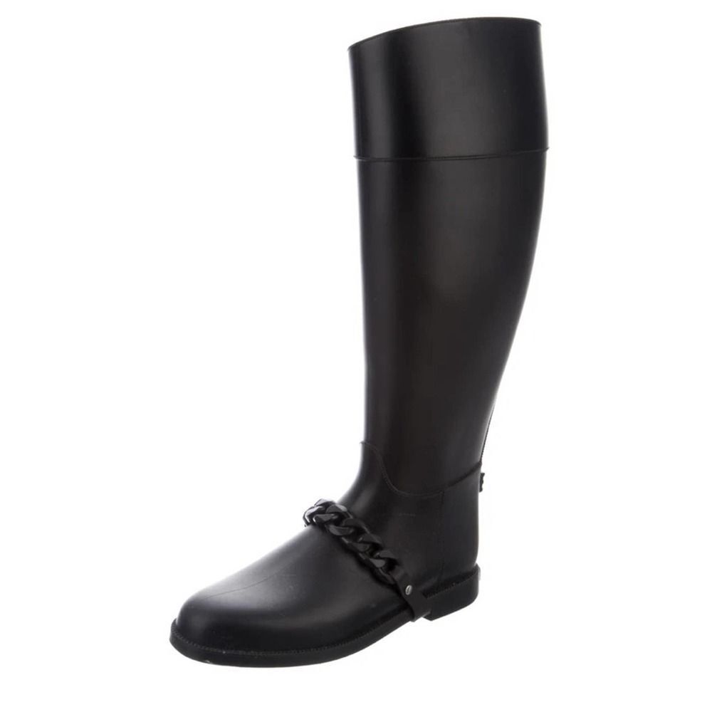 Givenchy Eva Knee High Rubber Boots Black Removable Chain Womens 8.5 Chunky - Picture 4 of 8